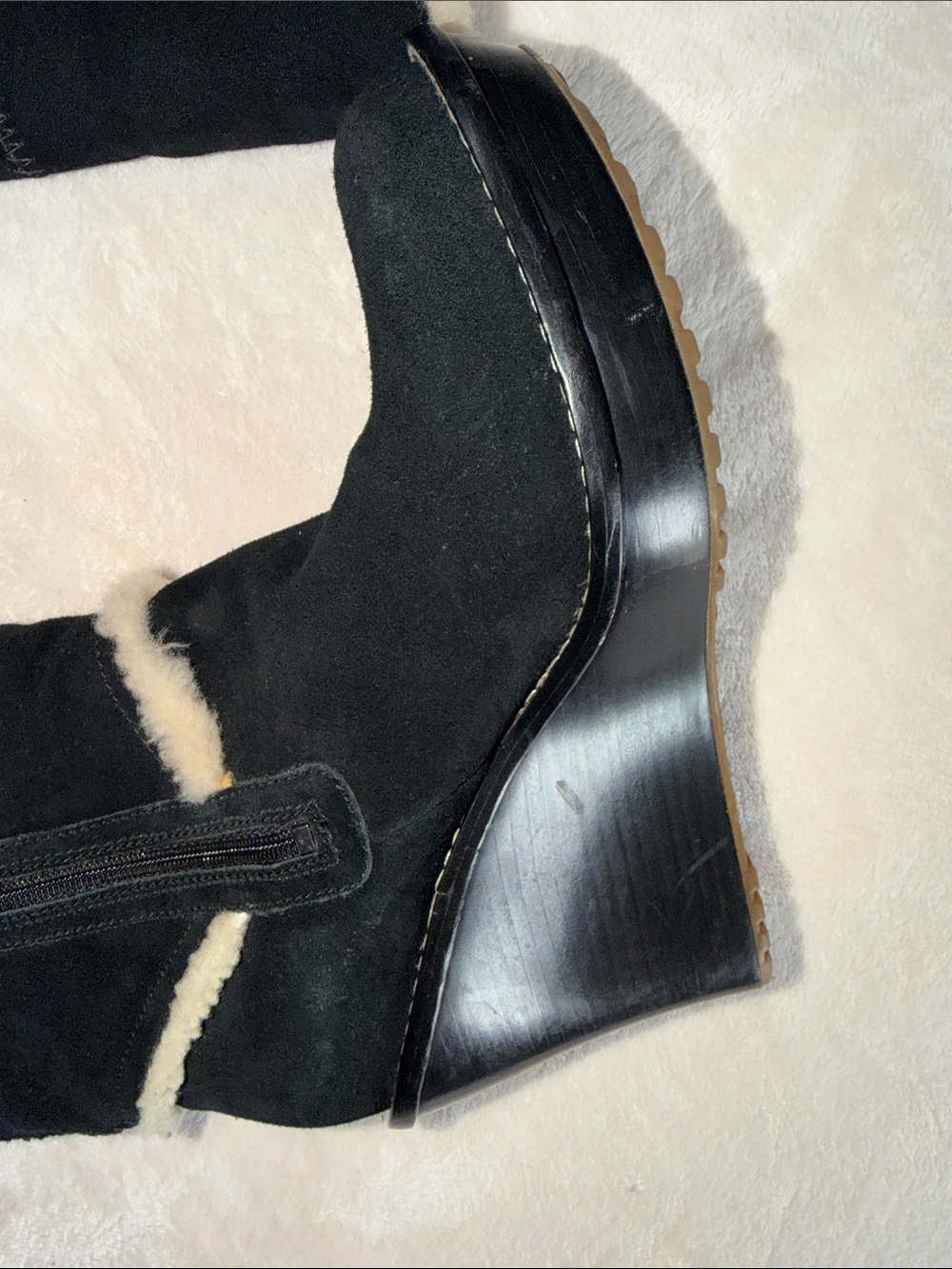 UGG Australia Aubrie Suede Shearling Wedge Knee High Boots Black Size 9.5 - Picture 7 of 15